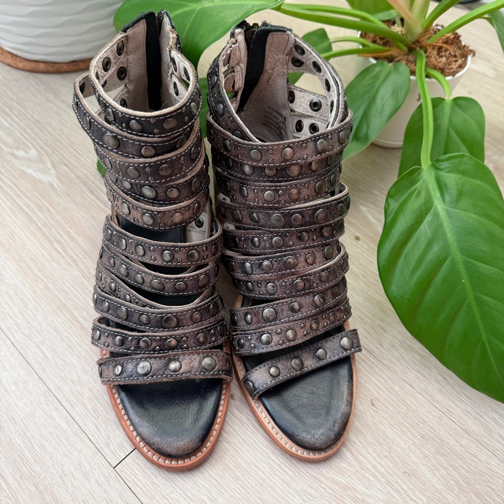 Freebird by Steven Cannes Studded Sandals | Black Distressed Leather